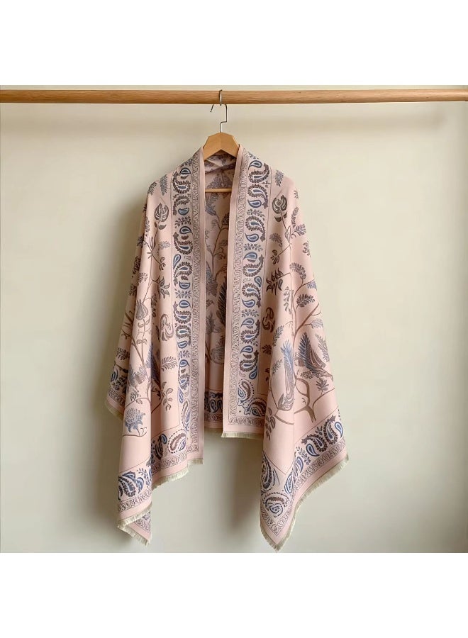 تشيندا شال بنقش عتيق ملمس الكاشمير لون وردي عقيق | سميك ودافئ | 70×185 سم - Image 5